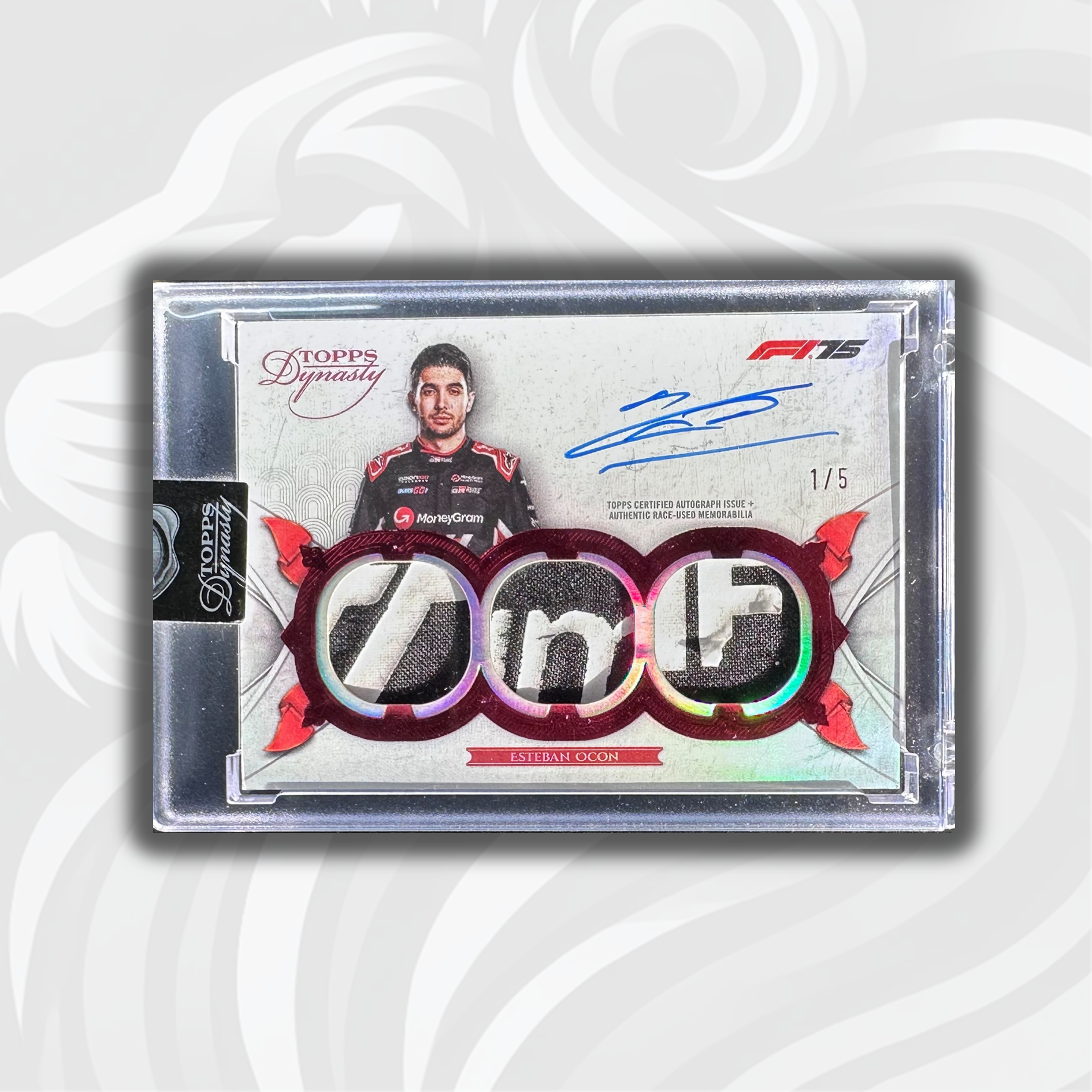 1/5 Esteban Ocon Triple Relic Autograph Card 2025 Topps Dynasty F1 1/5 Esteban Ocon Triple Relic Autograph Card 2025 Topps Dynasty F1