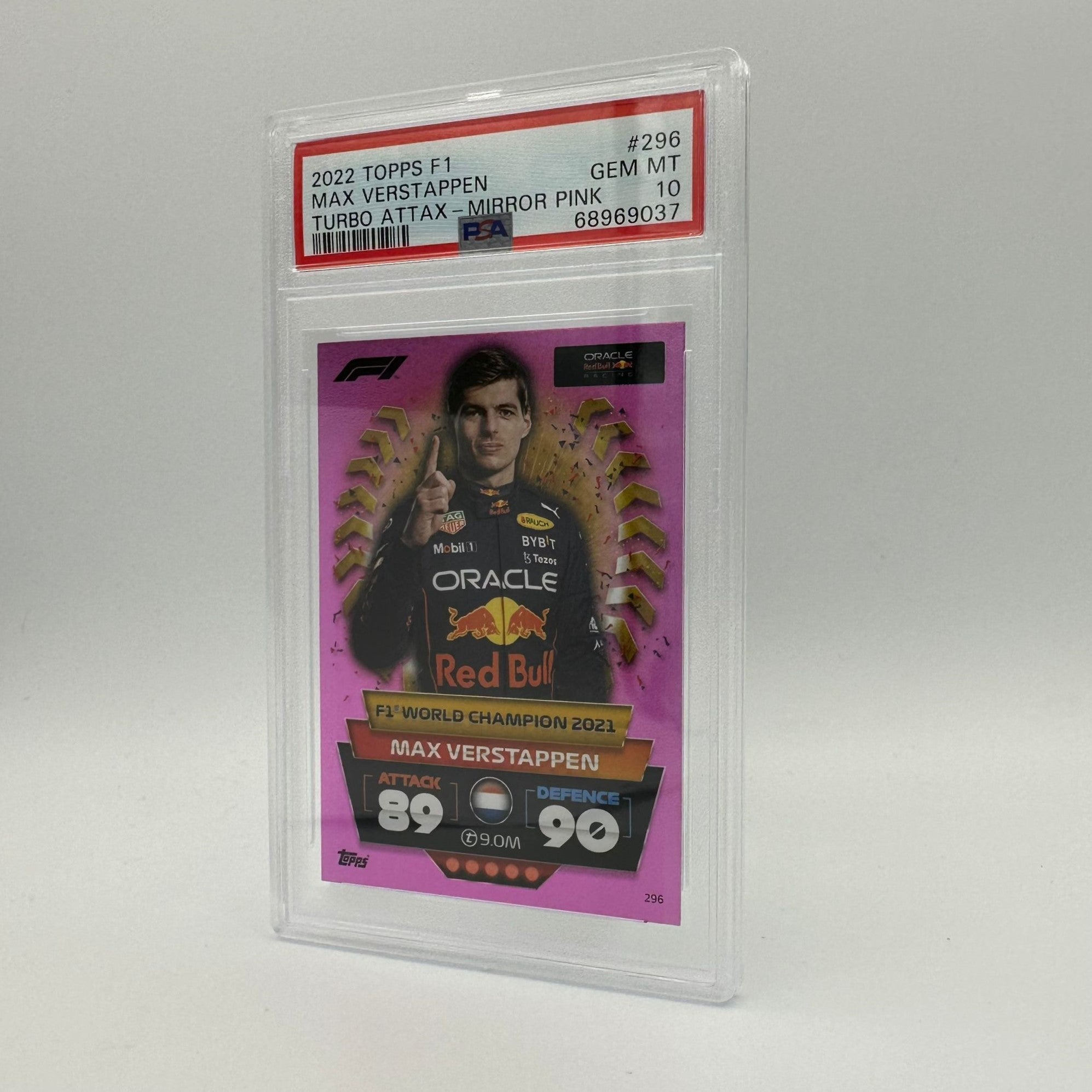 f1 turbo attax 2022 rare cards PSA 10 - Max Verstappen #296 Pink - F1 World Champion