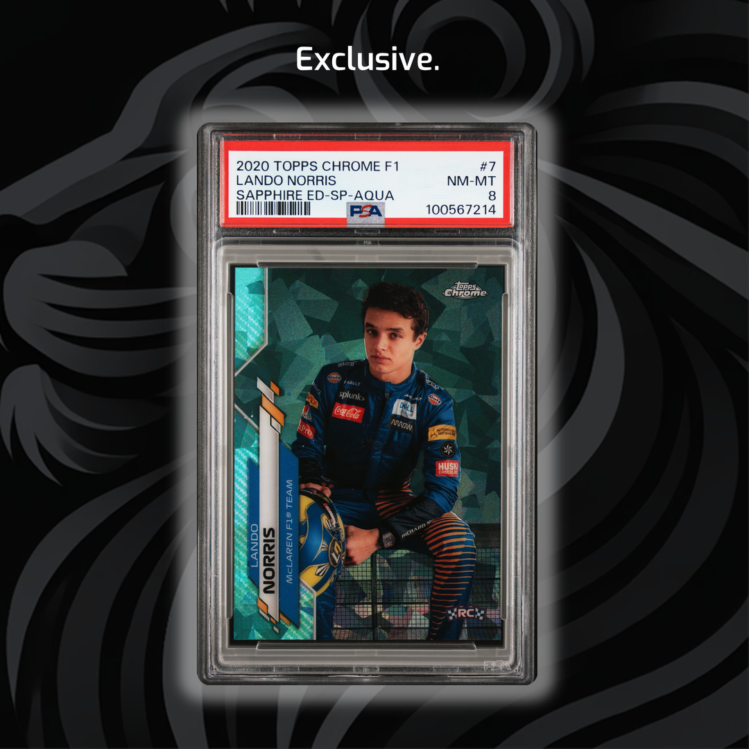 PSA 8 - 24/99 Lando Norris #7 - 2020 Topps Chrome F1 - Sapphire ED-SP-Aqua - Front