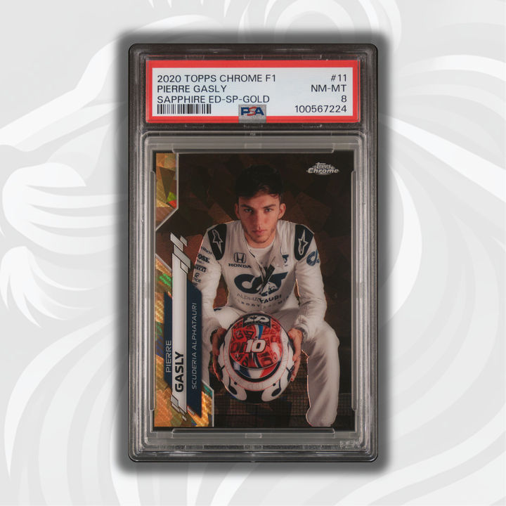 PSA 8 - 13/50 Pierre Gasly #11 - 2020 Topps Chrome F1 - Sapphire ED SP Gold - Front