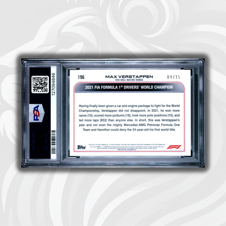 10/15 - Max Verstappen #196 - Sapphire Edition - Black & White - 2022 Topps Chrome