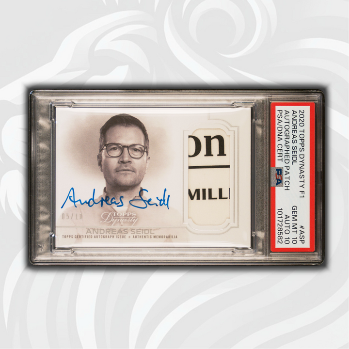 PSA 10 - Andreas Seidl Autographed Patch - 03/10 - 2020 Topps Dynasty F1 - Front