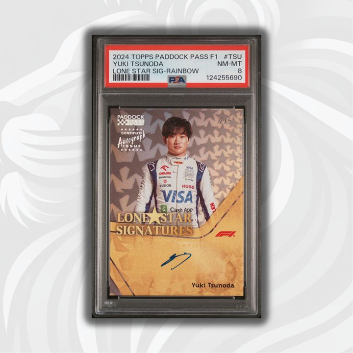 PSA 8 - 2/5 Yuki Tsunoda #LS-TSU - Lone Star Signatures - 2024 Topps Paddock Pass F1 - Rainbow