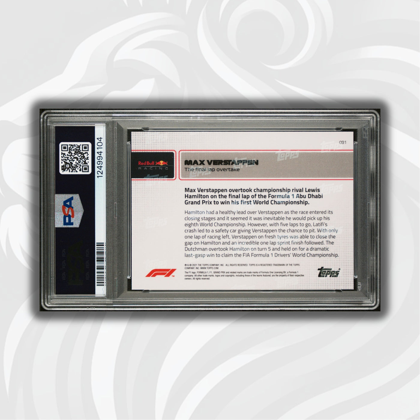 PSA 10 - 56/99 Max Verstappen #81 - Dark Blue - The Final Lap Overtake