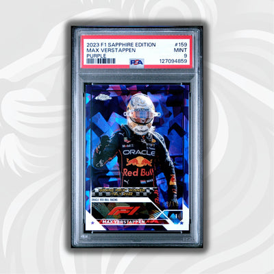 PSA 9 - 04/10 Purple - Max Verstappen #159 - 2023 Topps Chrome Sapphire