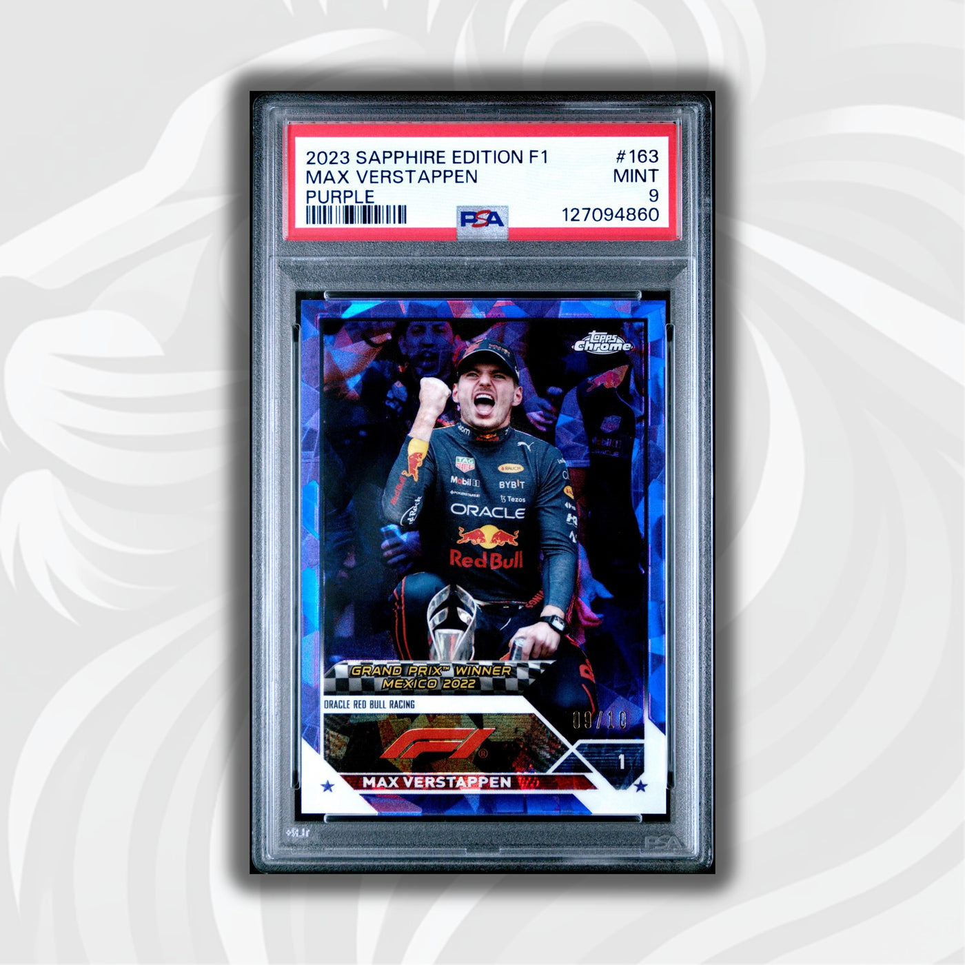 PSA 9 - 09/10 Purple - Max Verstappen #163 - 2023 Topps Chrome Sapphire