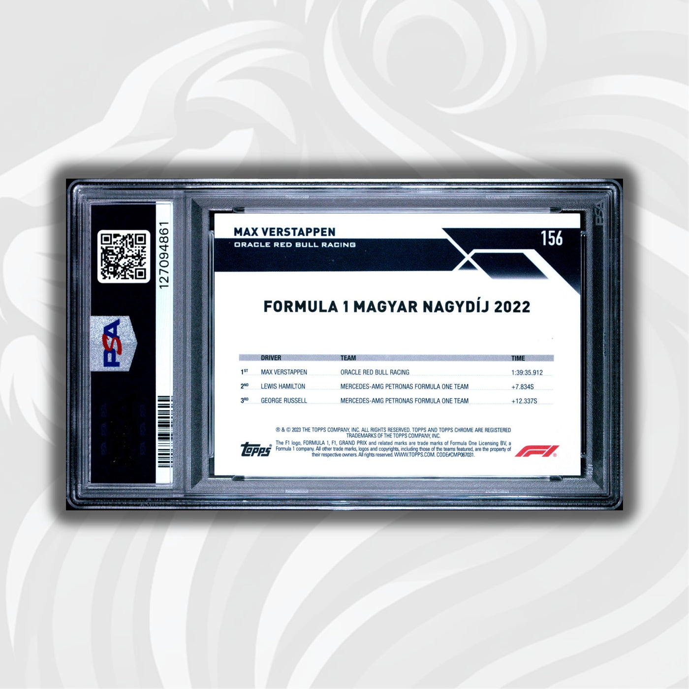 PSA 9 - 05/10 Purple - Max Verstappen #156 - 2023 Topps Chrome Sapphire
