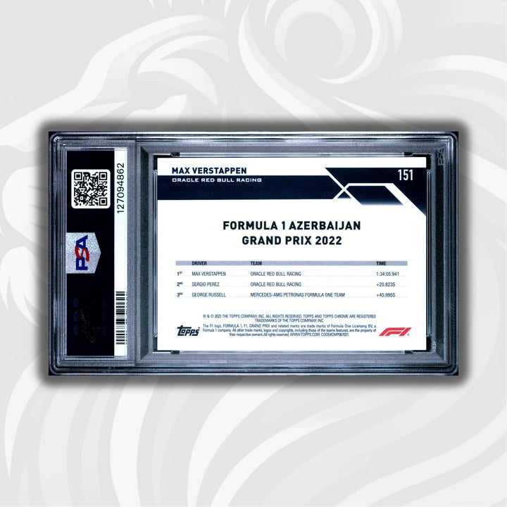 PSA 8 - 01/10 Purple - Max Verstappen #151 - 2023 Topps Chrome Sapphire