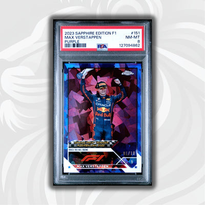 PSA 8 - 01/10 Purple - Max Verstappen #151 - 2023 Topps Chrome Sapphire