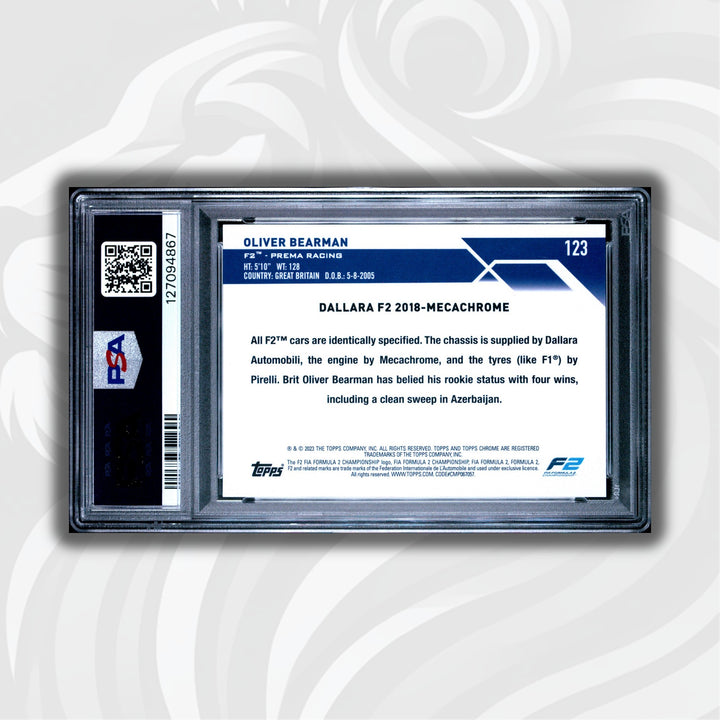 PSA 9 - 09/10 Purple - Oliver Bearman #123 - 2023 Topps Chrome Sapphire