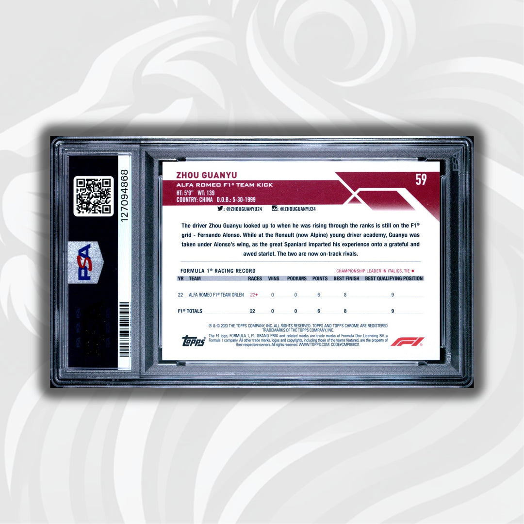 PSA 10 - 8/10 Purple - Zhou Guanyu #59 - 2023 Topps Chrome Sapphire