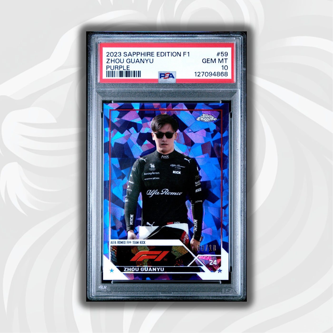PSA 10 - 8/10 Purple - Zhou Guanyu #59 - 2023 Topps Chrome Sapphire