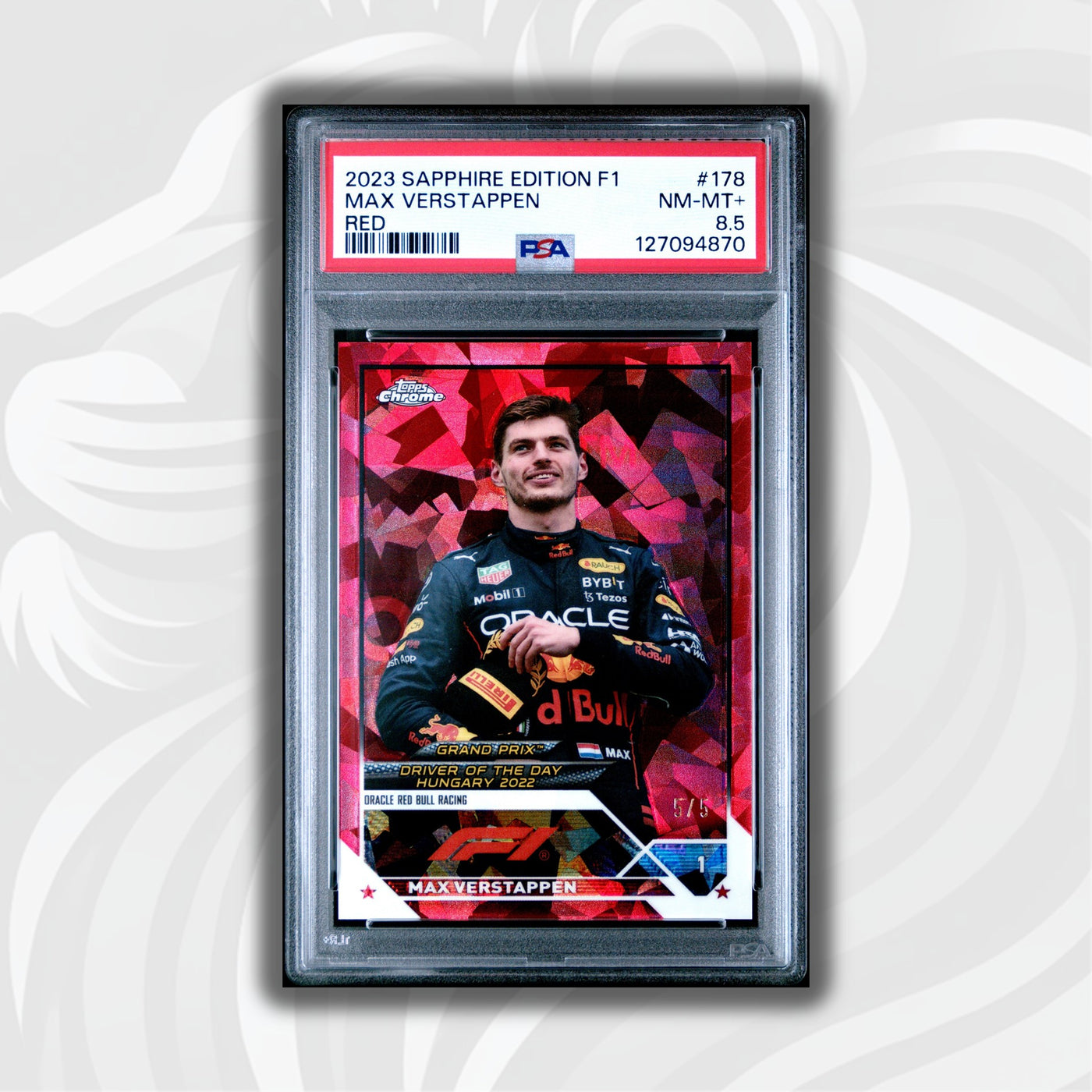 PSA 8.5 - 5/5 Red - Max Verstappen #178 - 2023 Topps Chrome Sapphire