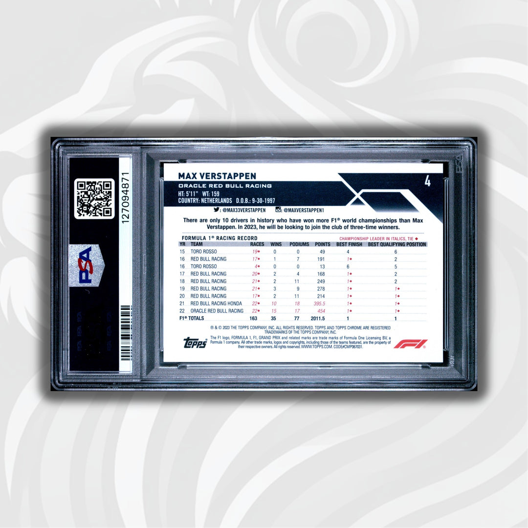 PSA 10 - 4/5 Red Checkered - Max Verstappen #4 - 2023 Topps Chrome