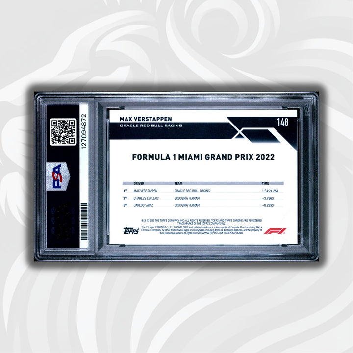 PSA 10 - 09/15 Black & White - Max Verstappen #148 - 2023 Topps Chrome Sapphire