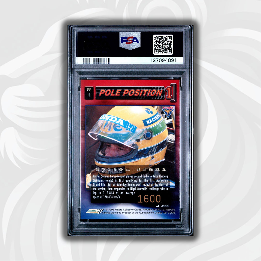 PSA 7 - 1600/3000 - Ayrton Senna #PP1 - Pole Position - 1995 Futera - LOTUS