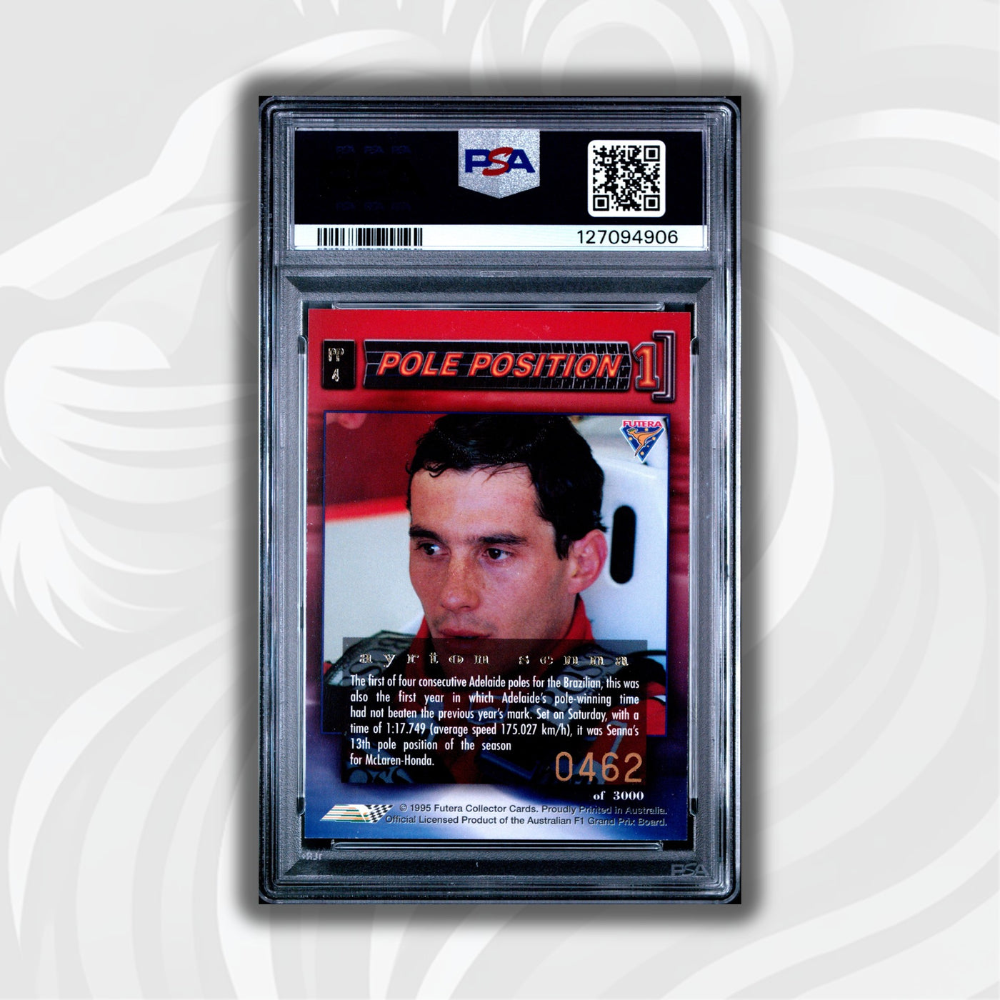 PSA 8 - 0462/3000 - Ayrton Senna #PP4 - Pole Position - 1995 Futera - LOTUS