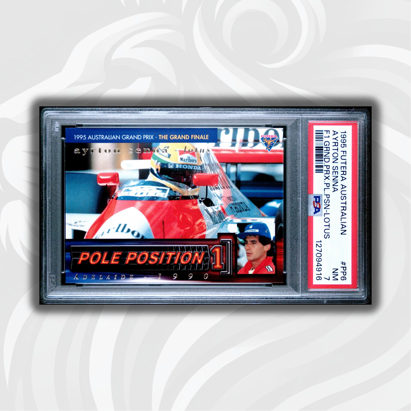 PSA 7 - 1135/3000 - Ayrton Senna #PP6 - Pole Position - 1995 Futera - LOTUS