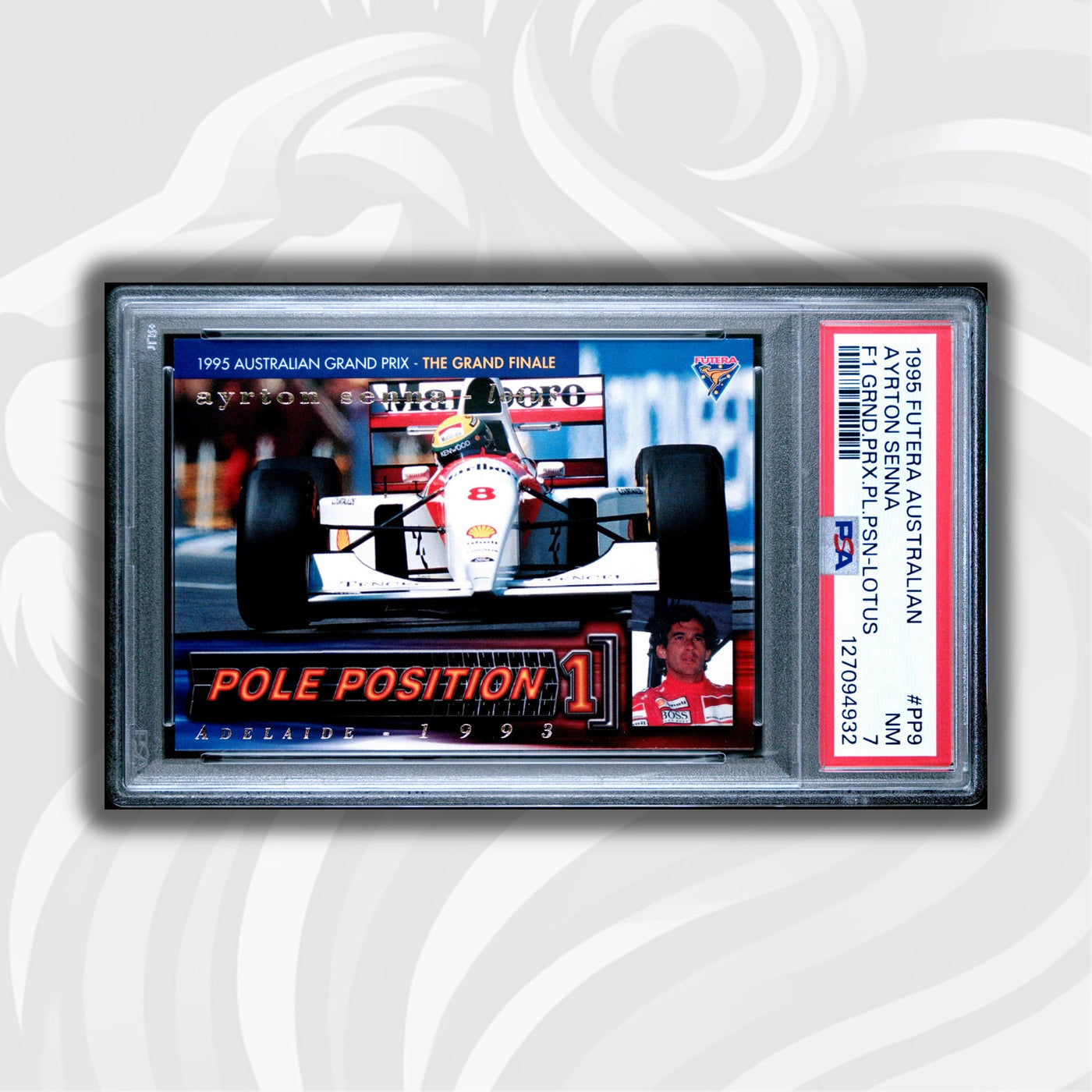 PSA 7 - 2304/3000 - Ayrton Senna #PP9 - Pole Position - 1995 Futera - LOTUS