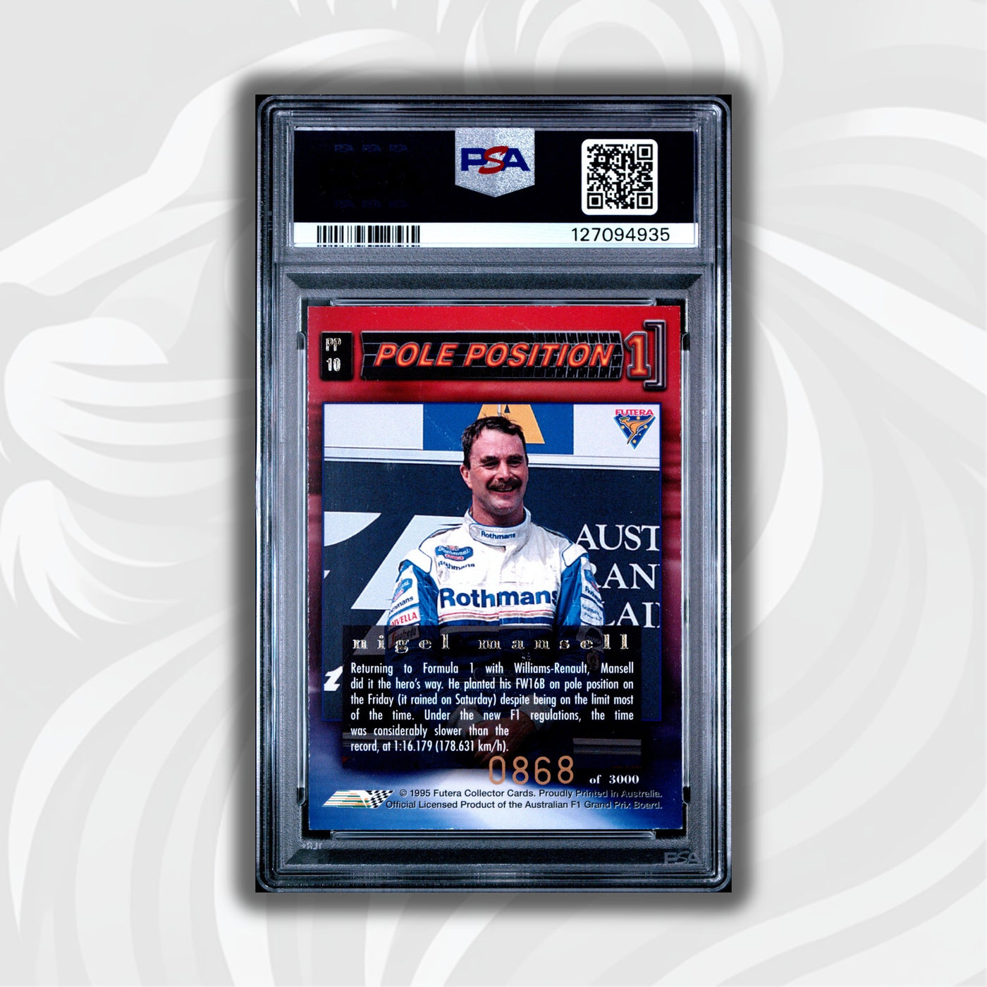 PSA 7 - 0868/3000 - Nigel Mansell #PP10 - Pole Position - 1995 Futera - WILLIAMS