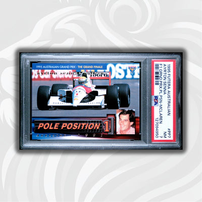 PSA 7 - 1336/3000 - Ayrton Senna #PP7 - Pole Position - 1995 Futera - MCLAREN REPRINT