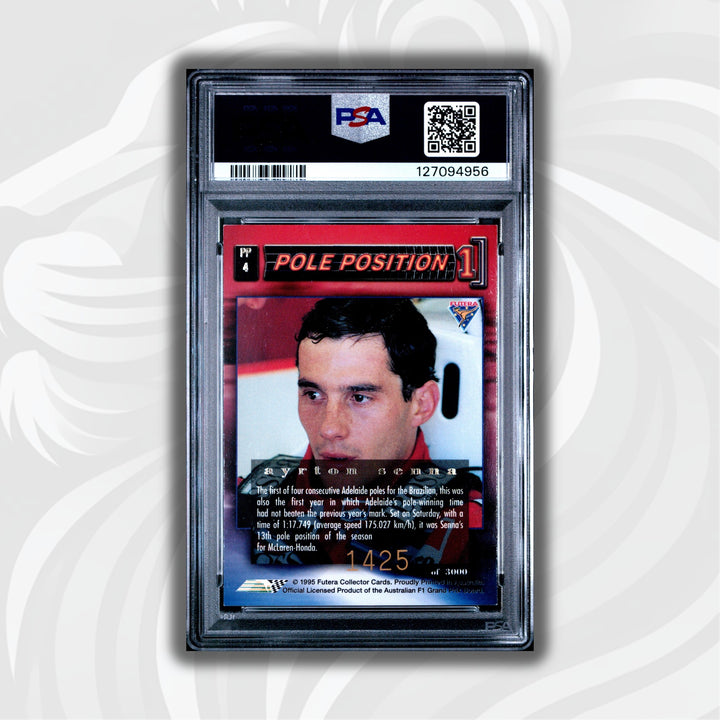 PSA 6 - 1425/3000 - Ayrton Senna #PP4 - Pole Position - 1995 Futera - MCLAREN REPRINT