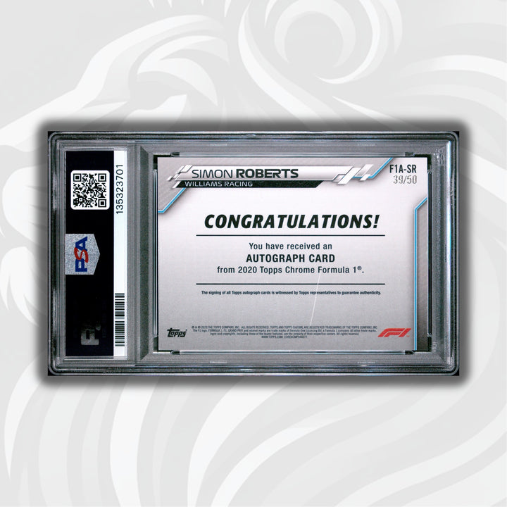PSA 7 - 39/50 Simon Roberts #SR - Gold Wave Refractor Autograph - 2020 Topps Chrome F1