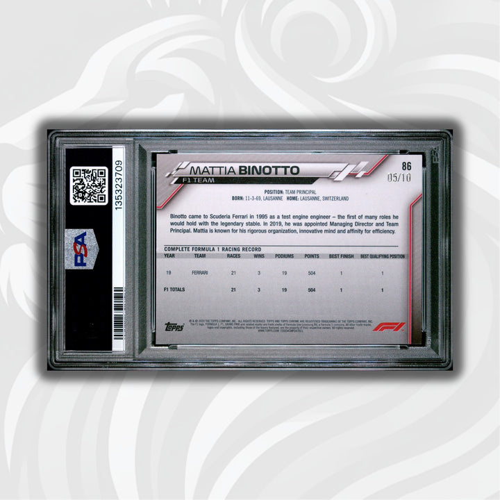 PSA 8 - 05/10 Mattia Binotto #86 - Sapphire Ed-Purple - 2020 Topps Chrome F1