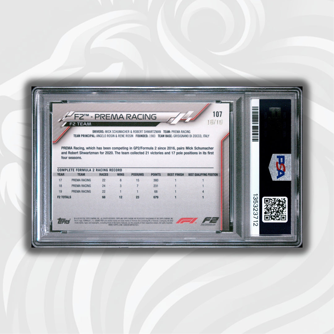 PSA 8 - 10/10 Prema Racing #107 - F2 Team - Purple Refractor - 2020 Topps Chrome F1