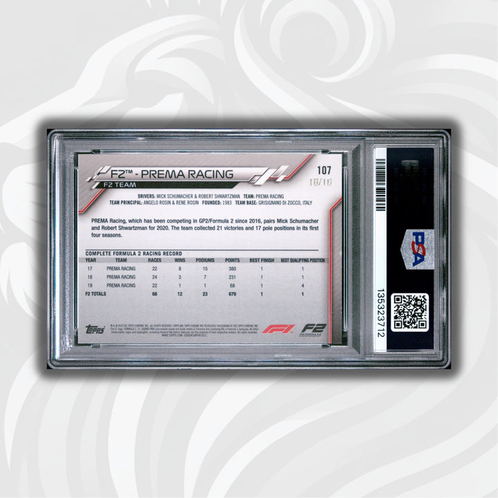 PSA 8 - 10/10 Prema Racing #107 - F2 Team - Purple Refractor - 2020 Topps Chrome F1