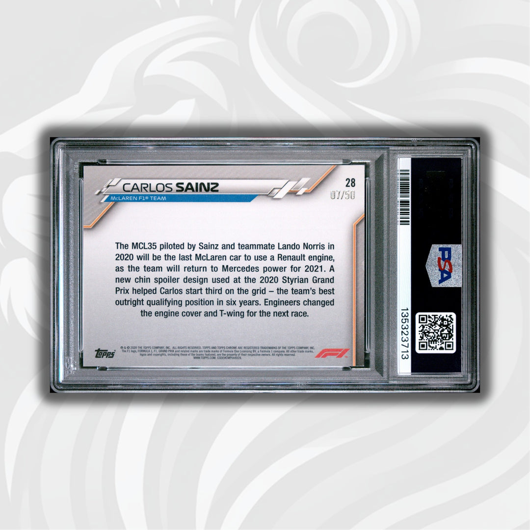 PSA 7 - 07/50 Carlos Sainz #28 - Gold Refractor - 2020 Topps Chrome F1