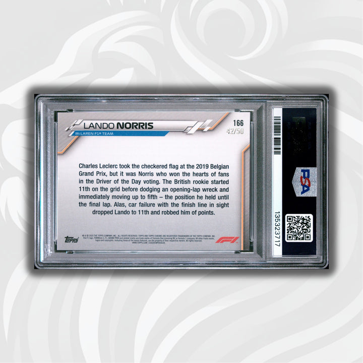 PSA 7 - 42/50 Lando Norris #166 - Driver of the Day - Gold Refractor - 2020 Topps Chrome F1