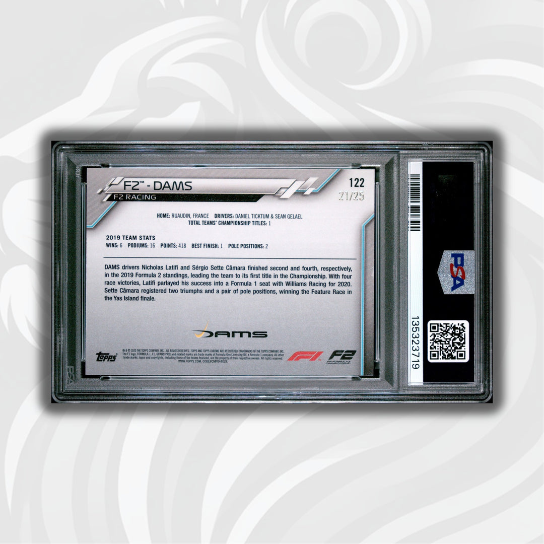 PSA 7 - 21/25 DAMS #122 - F2 Racing - Orange Wave Refractor - 2020 Topps Chrome F1