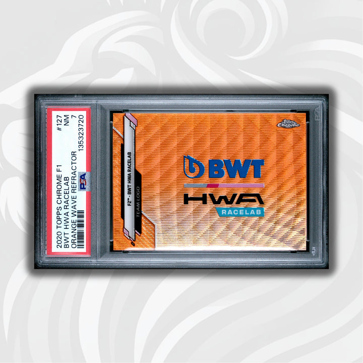 PSA 7 - 13/25 BWT HWA Racelab #127 - F2 Racing - Orange Refractor - 2020 Topps Chrome F1