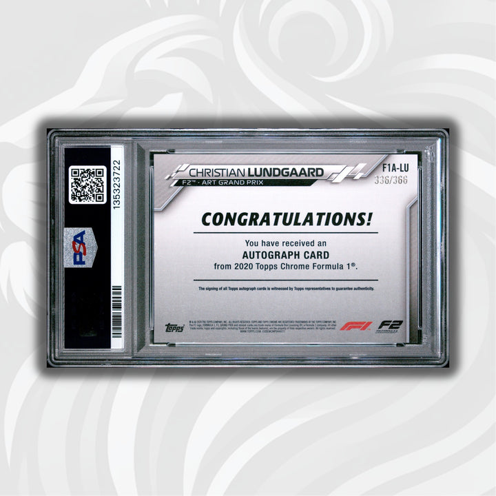 PSA 8 - 336/366 Christian Lundgaard #LU - Autograph - 2020 Topps Chrome F1