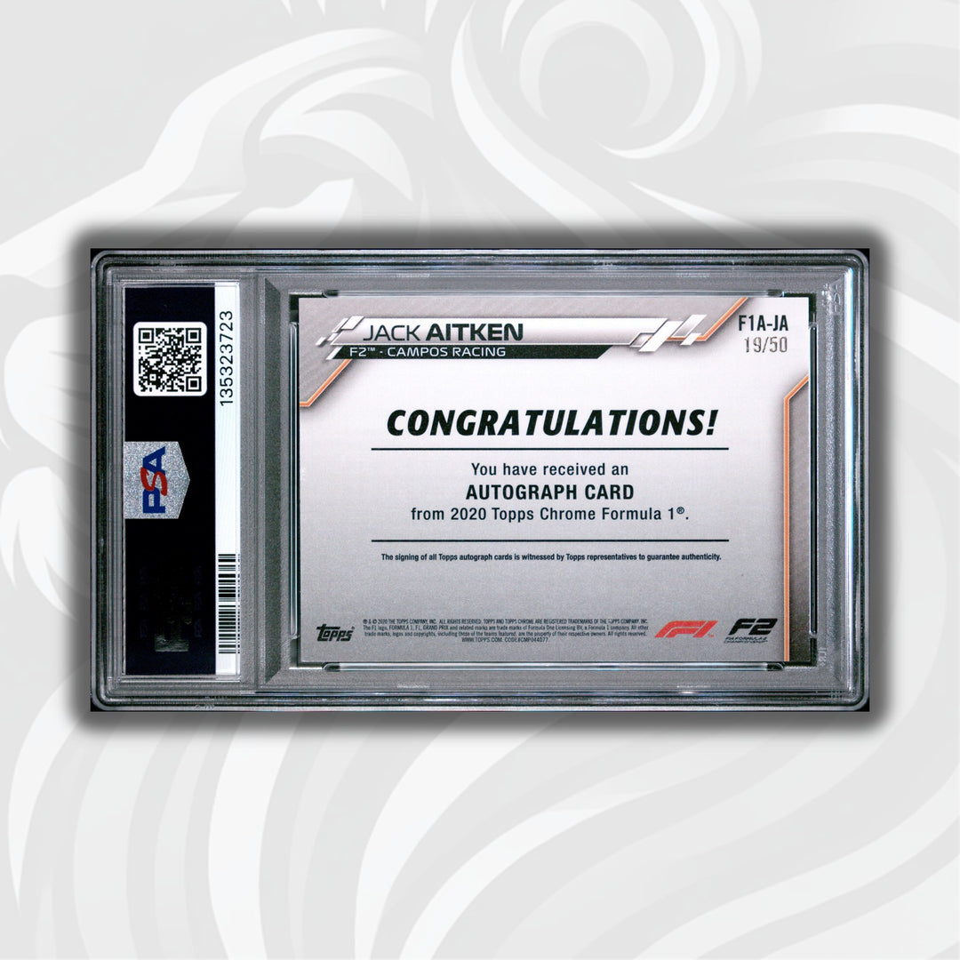 PSA 8 - 19/50 Jack Aitken #JA - Gold Wave Refractor Autograph - 2020 Topps Chrome F1