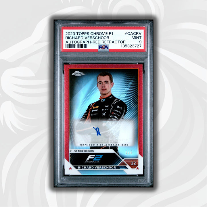 PSA 9 - 2/5 Richard Verschoor #CACRV - Red Refractor Autograph - 2023 Topps Chrome F1