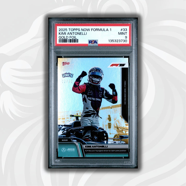 PSA 9 - 12/50 Kimi Antonelli #33 - Youngest Pole Position - Gold Foil - 2025 Topps Now F1