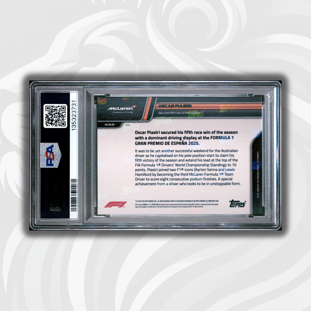 PSA 8 - 26/50 Oscar Piastri #41 - Fifth Win of Season - Gold Foil - 2025 Topps Now F1