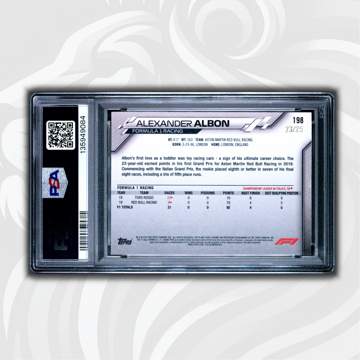 PSA 7 - 23/25 Alexander Albon #198 - 2020 Topps Chrome F1 - Orange Wave Refractor
