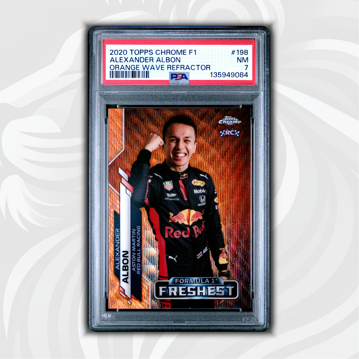 PSA 7 - 23/25 Alexander Albon #198 - 2020 Topps Chrome F1 - Orange Wave Refractor