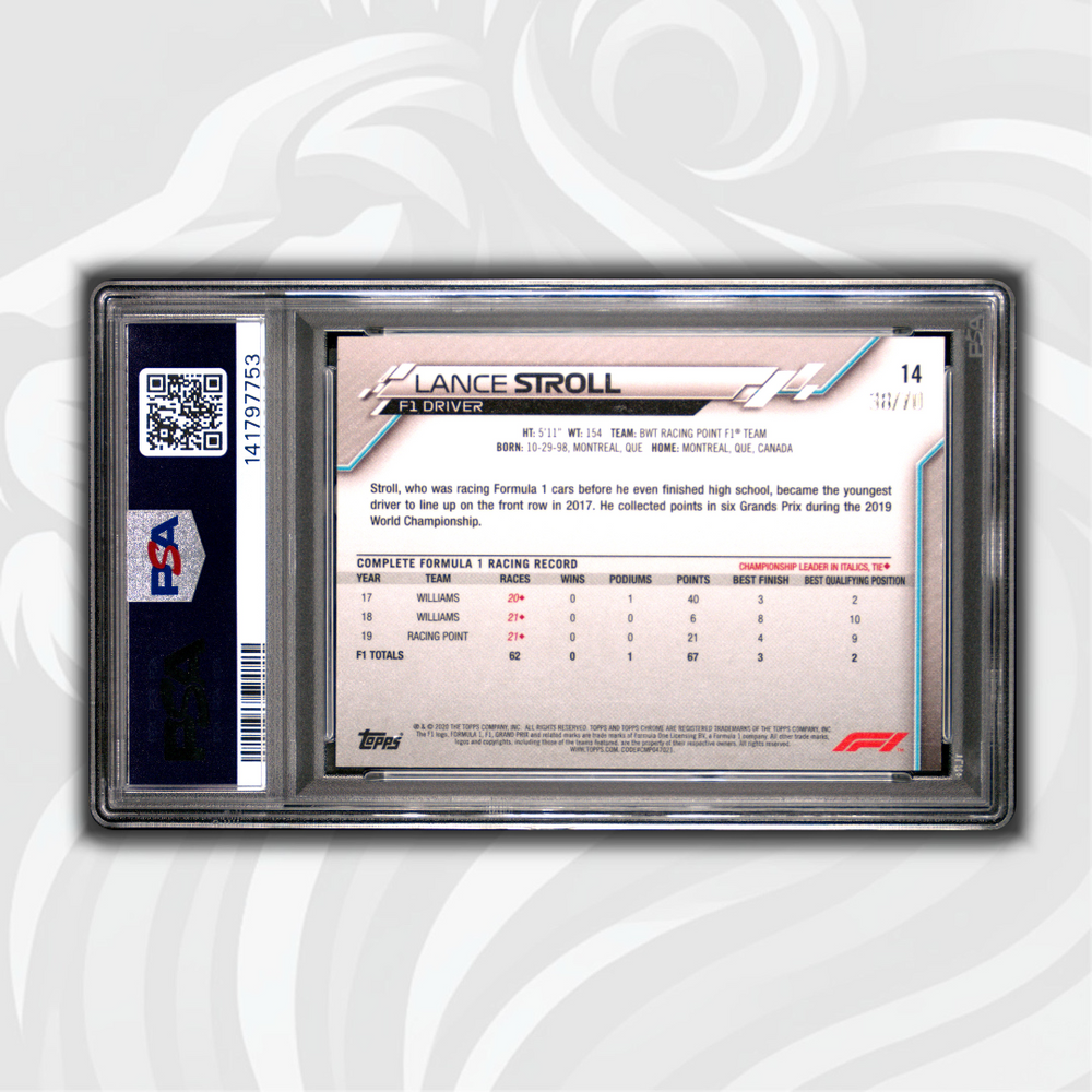 PSA 7 - Lance Stroll #14 - Sapphire Edition 70th Anniversary - 2020 Topps Chrome F1 - Back