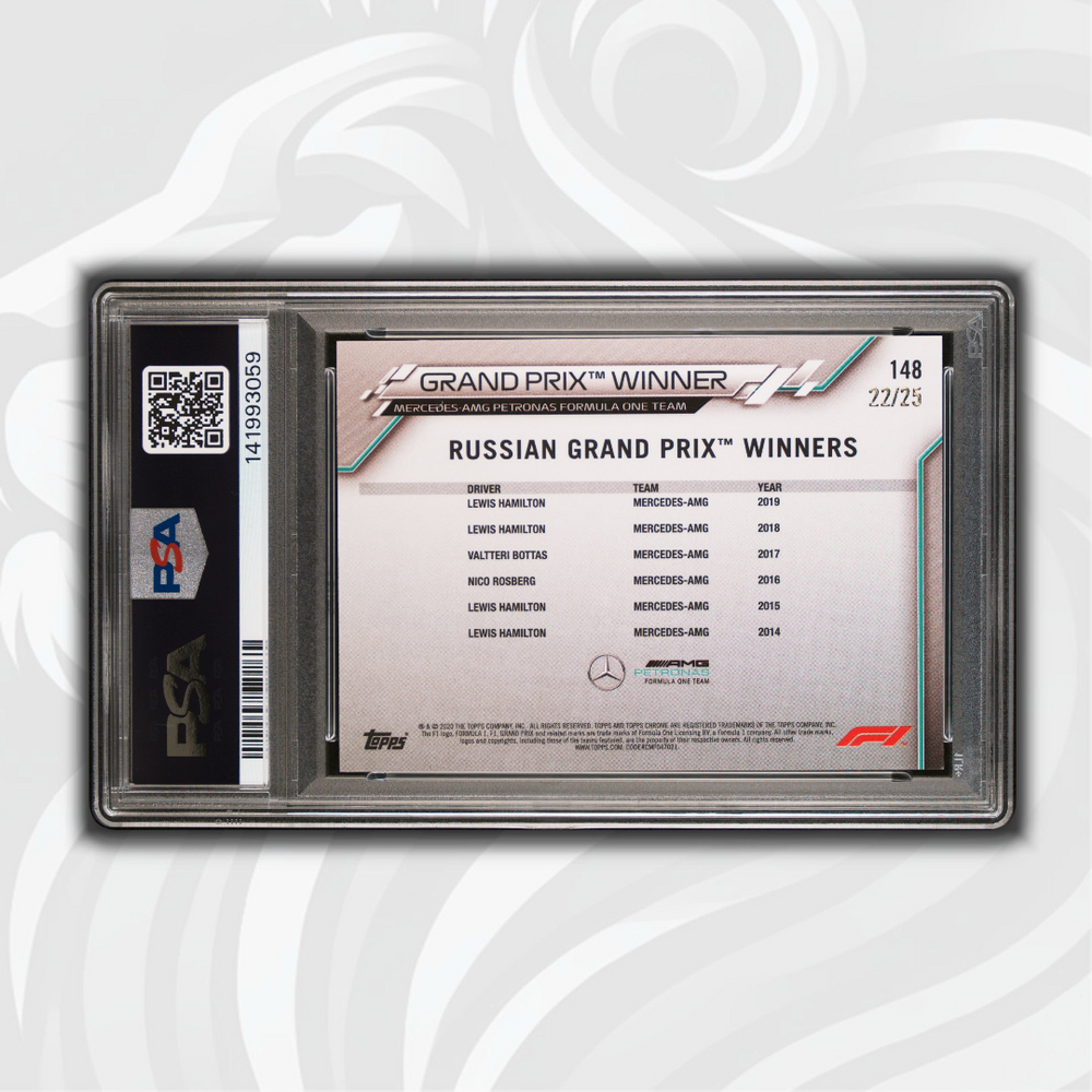 PSA 8 - Lewis Hamilton #148 - Sapphire Ed-Orange - 2020 Topps Chrome F1 - Back