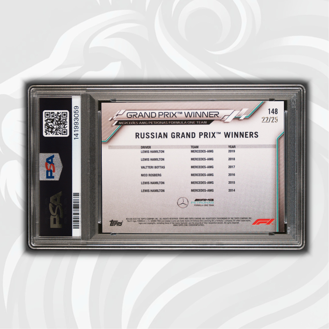 PSA 8 - Lewis Hamilton #148 - Sapphire Ed-Orange - 2020 Topps Chrome F1 - Back