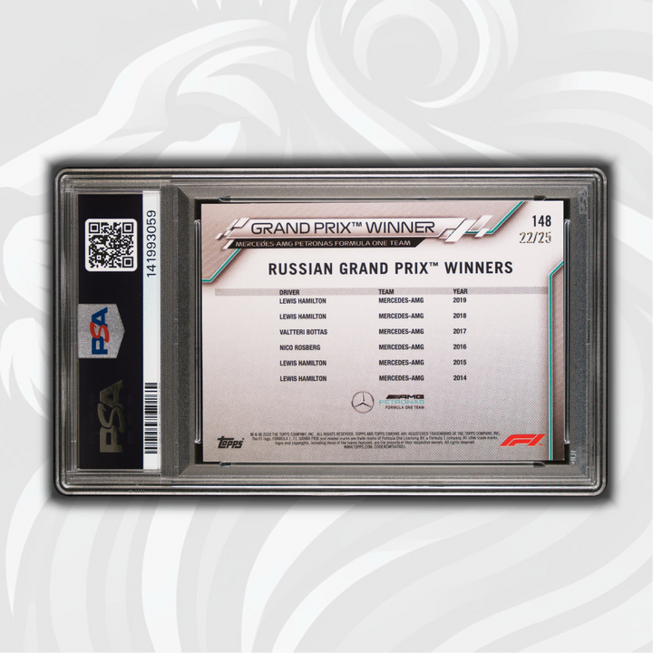 PSA 8 - Lewis Hamilton #148 - Sapphire Ed-Orange - 2020 Topps Chrome F1 - Back