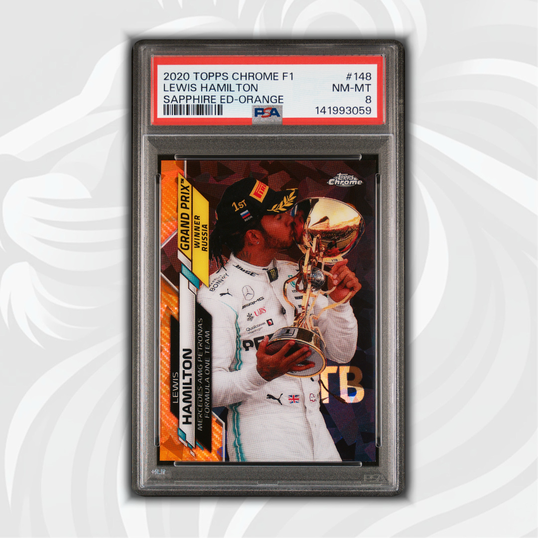 PSA 8 - Lewis Hamilton #148 - Sapphire Ed-Orange - 2020 Topps Chrome F1 - Front