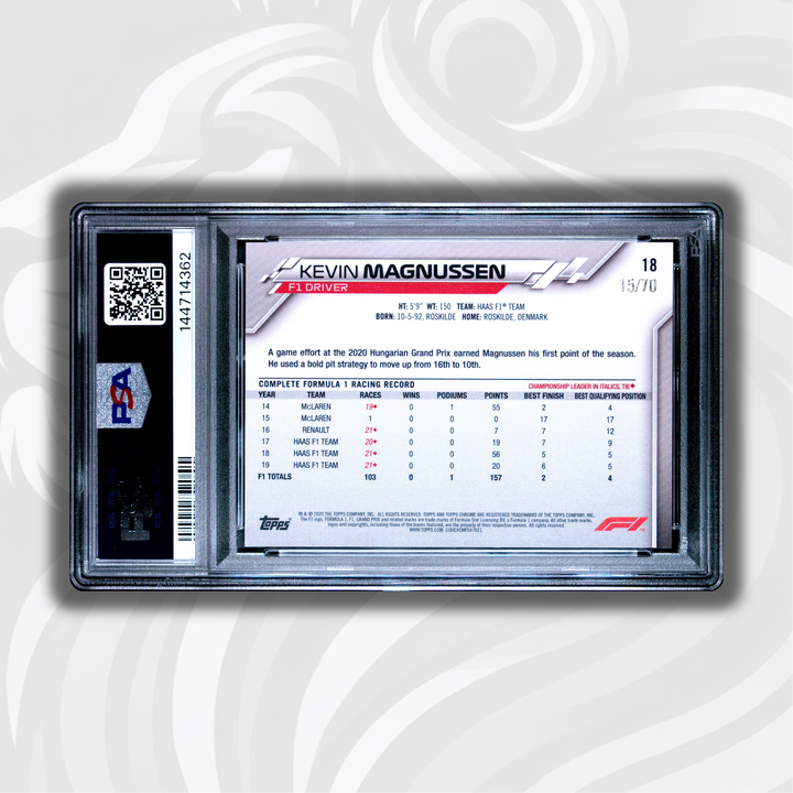 PSA 10 - 15/70 Kevin Magnussen #18 - 2020 Topps Chrome F1 - Sapphire Edition 70th Anniversary