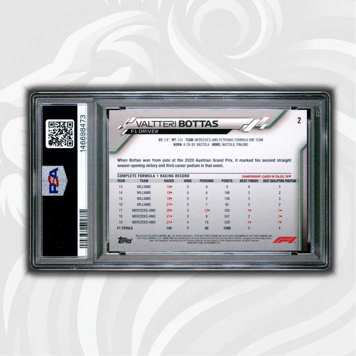 PSA 8 - Valtteri Bottas #2 - 2020 Topps Chrome F1 - Sapphire Edition