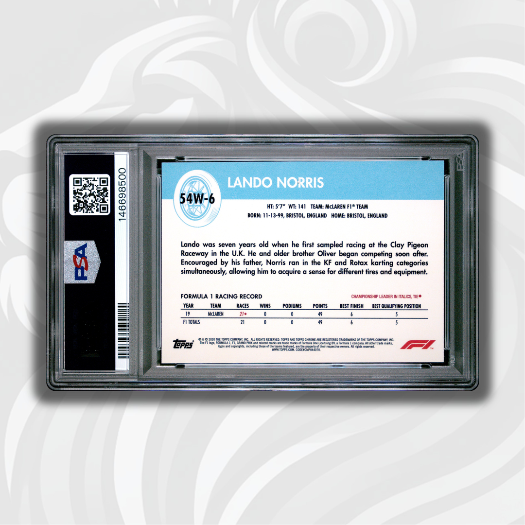 PSA 8.5 - Lando Norris #4 - 2020 Topps Chrome F1 - 1954 World On Wheels - Back