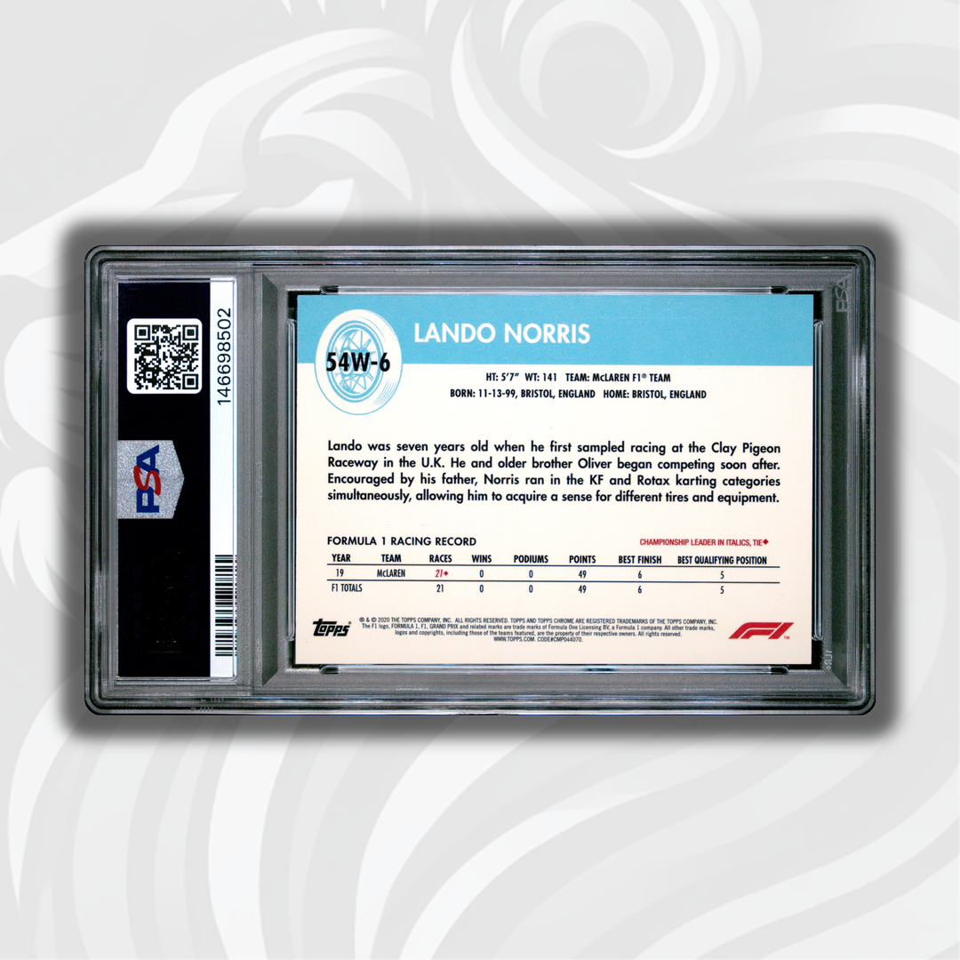 PSA 8 - Lando Norris #4 - 2020 Topps Chrome F1 - 1954 World On Wheels - Back